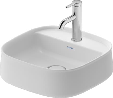 Зображення з  DURAVIT Washbowl 237442 Design by Sebastian Herkner #23744200711 - p Color 00, White High Gloss, Number of faucet holes per wash area: 1 Middle, grounded 420 mm