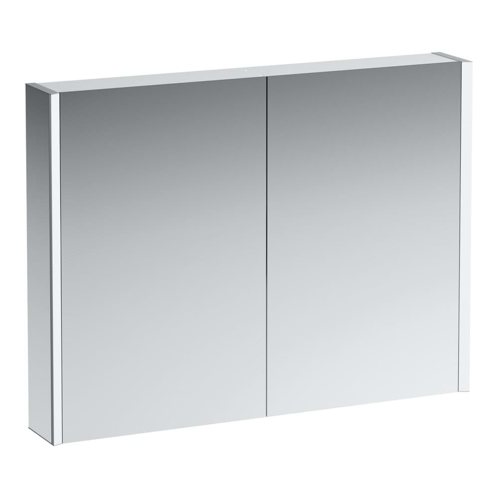 Picture of LAUFEN FRAME 25 mirror cabinet, 1000 mm, aluminium, 2 doors mirrored inside and outside, with sensor switch, 2 sockets, 2 vertical LED lighting elements (dimmable) 1000 x 150 x 750 mm #H4086039001441 - 144 - Mirror