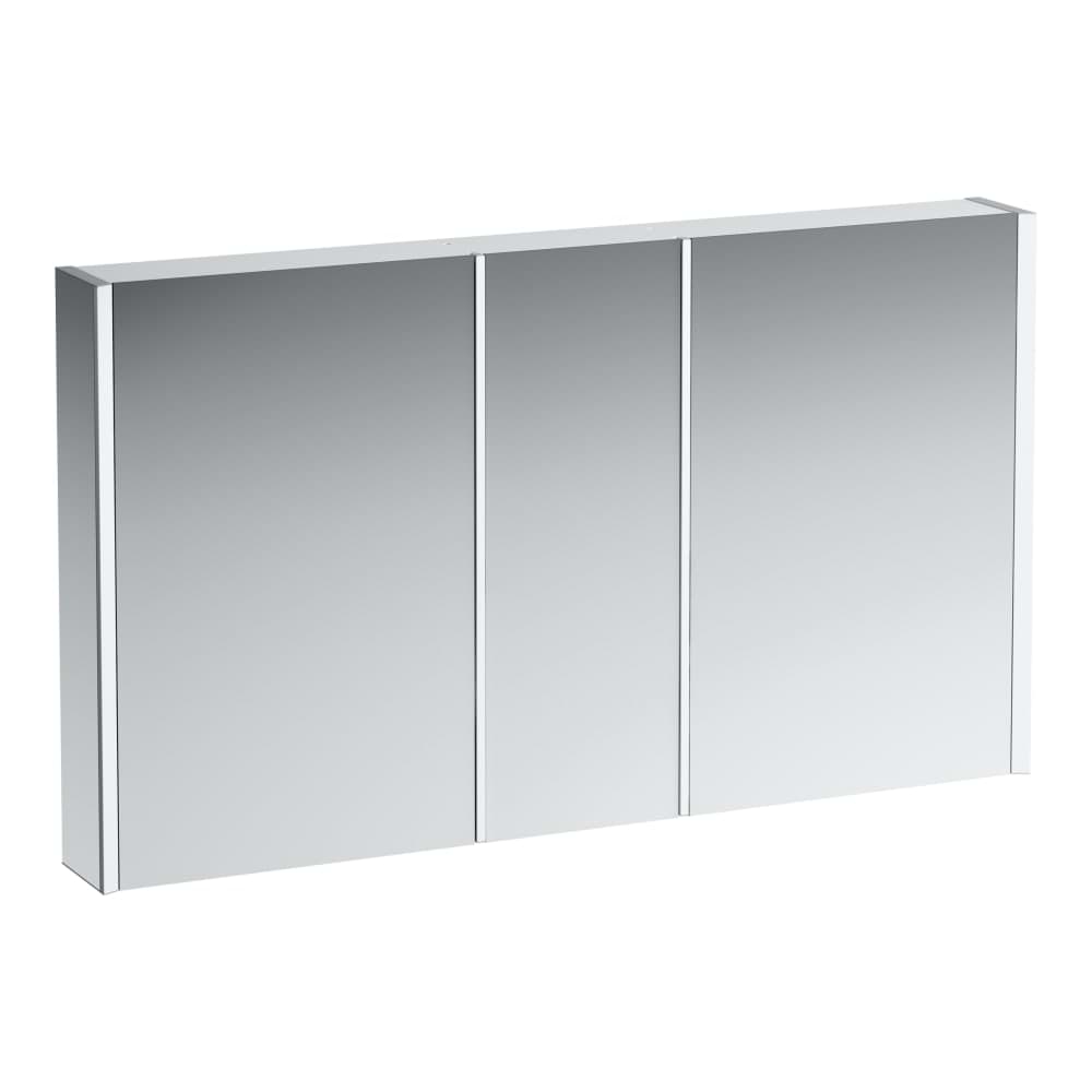 Picture of LAUFEN FRAME 25 mirror cabinet, 1300 mm, aluminium, 3 doors mirrored inside and outside, with sensor switch, 2 sockets, 4 vertical LED lighting elements (dimmable) 1300 x 150 x 750 mm #H4087049001441 - 144 - Mirror