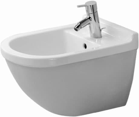 Зображення з  DURAVIT Wall-mounted bidet 228015 Design by Philippe Starck #22801500001 - Color 00, White High Gloss, Number of faucet holes per wash area: 1 365 x 540 mm