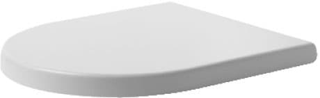 Зображення з  DURAVIT Toilet seat 006779 Design by Philippe Starck #0067790000 - Color 00, White High Gloss, Hinge colour: Stainless steel, Elongated, Wrap over 431 x 442 mm