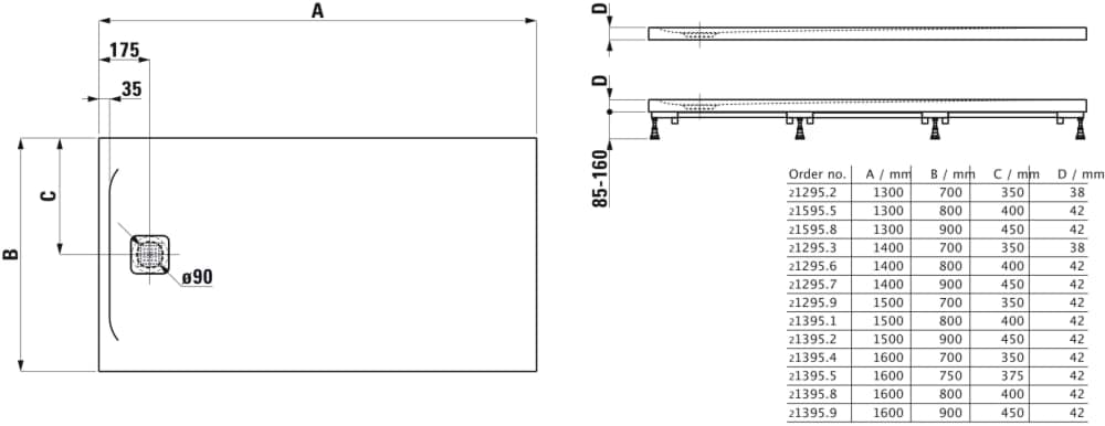Bild von LAUFEN PRO Duschwanne, rechteckig, Ablauf an kurzer Seite 1300 x 700 x 38 mm #H2129520780001 - 078 - Anthrazit matt strukturiert