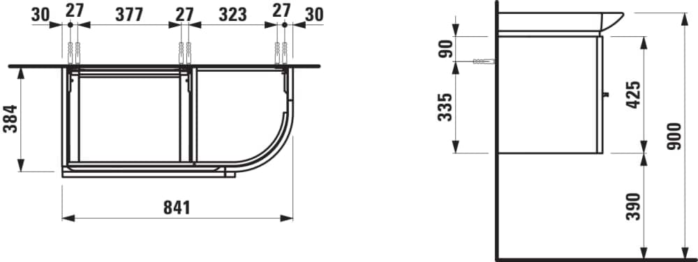LAUFEN CASE Waschtischunterbau, 1 Schublade, 1 Tür, Scharnier rechts, passend zu Waschtisch 816701 840 x 375 x 450 mm #H4015010755191 - 519 - Eiche gekalkt