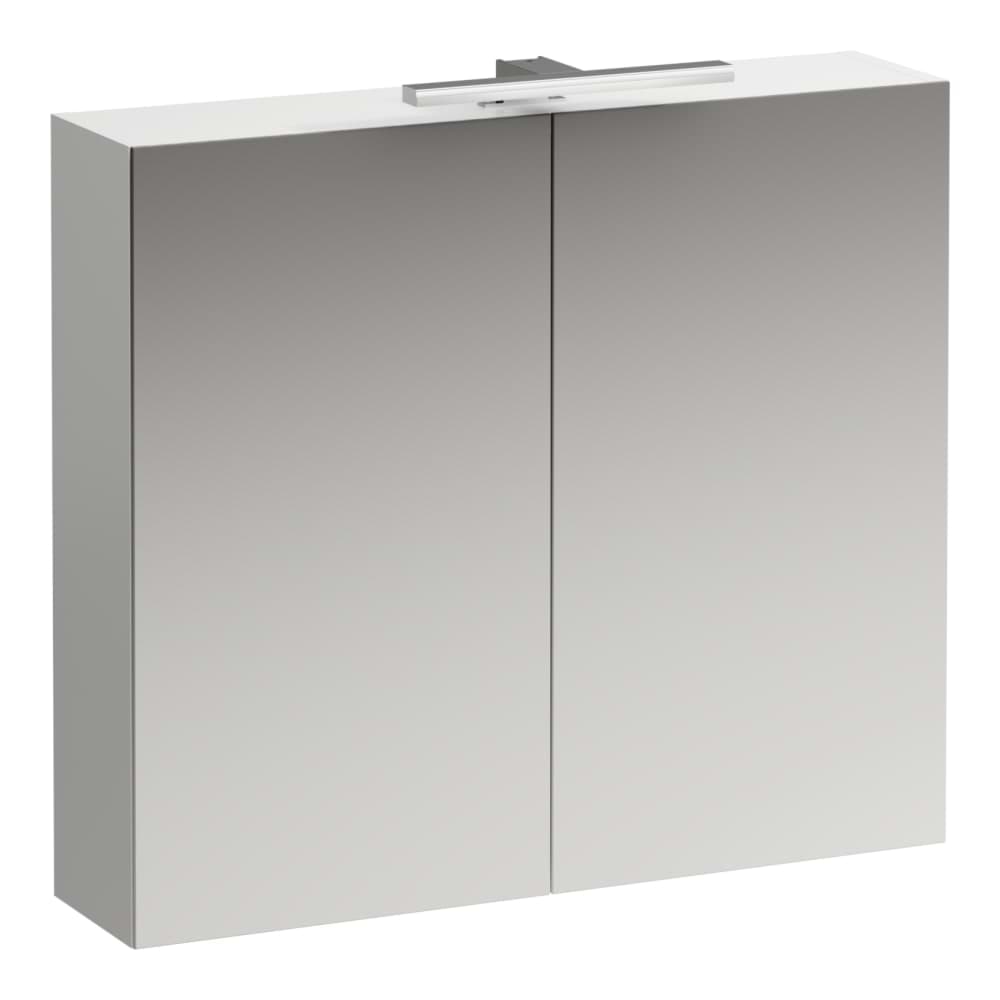 LAUFEN BASE Spiegelschrank, 800 mm, 2 Türen, mit LED Lichtelement horizontal, 2 Glasablagen, 1 Steckdose 800 x 185 x 700 mm #H4028021102611 - 261 - Weiß glänzend