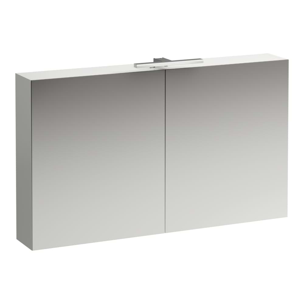 LAUFEN BASE Spiegelschrank, 1200 mm, 2 Türen, mit LED Lichtelement horizontal, 2 Glasablagen, 1 Steckdose 1200 x 185 x 700 mm #H4029021102661 - 266 - Verkehrsgrau