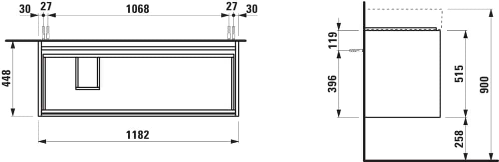 Obrázek LAUFEN LANI Skříňka pod umyvadlo, se 2 zásuvkami, pro umyvadlo H813332 1180 x 450 x 515 mm #H4039721122611 - 261 - Bílá lesklá