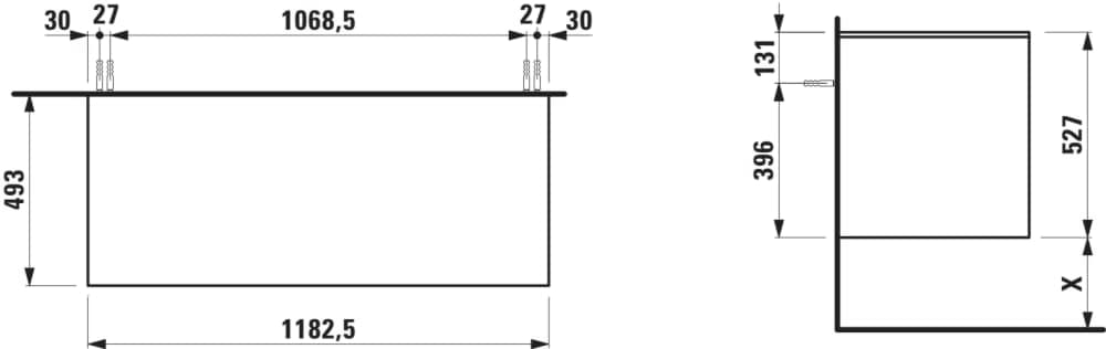Obrázek LAUFEN LANI Zásuvkový element 1200, se 2 zásuvkami, bez výřezu, top 12 mm 1180 x 495 x 525 mm #H4043301122601 - 260 - Bílá mat