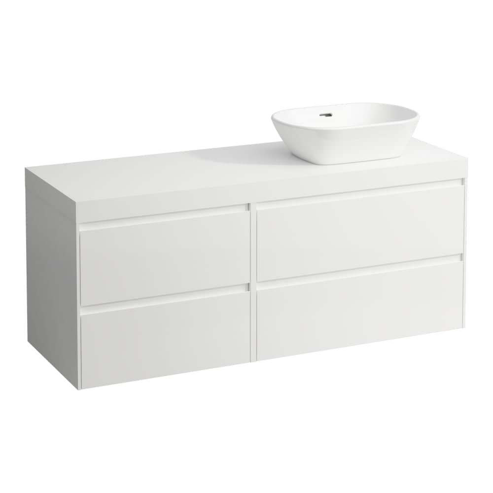 LAUFEN LANI Modular 1400, Waschtischplatte 65 mm (.260 Weiß matt), Ausschnitt rechts, 4 Schubladen: Element 800 rechts + Element 600 links 1370 x 495 x 580 mm #H4045831129991 - 260 - Weiß matt