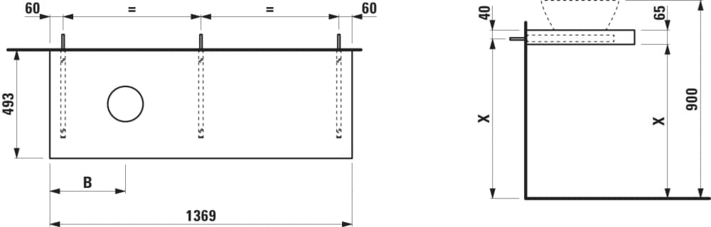 Obrázek LAUFEN LANI Umyvadlová deska 1400, s výřezem vlevo, tloušťka: 65 mm, vč. 3 nástěnných držáků 1370 x 495 x 65 mm #H4046821122671 - 267 - Divoký dub