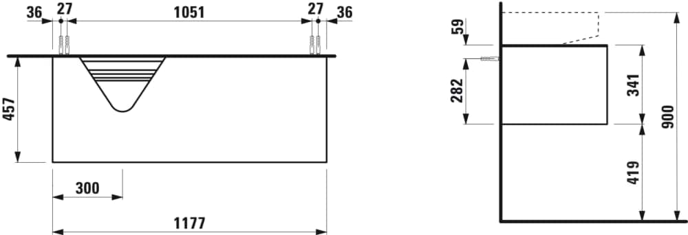 Зображення з  LAUFEN SONAR Drawer element, 1 drawer, matching washbasins 816341, 816342, cut-out left / right 1175 x 455 x 340 mm _ 042 - Titanium (lacquered) #H4054520340421 - 042 - Titanium (lacquered)