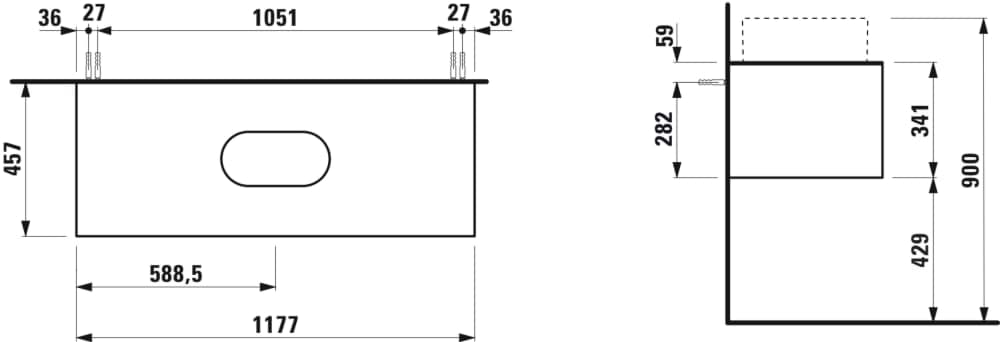 Obrázek LAUFEN SONAR Skříňka pod umyvadlo, s 1 zásuvkou, pro umyvadlové mísy H812348, H812349, s výřezem uprostřed 1175 x 455 x 340 mm #H4054710341421 - 142 - Titan & nero marquina