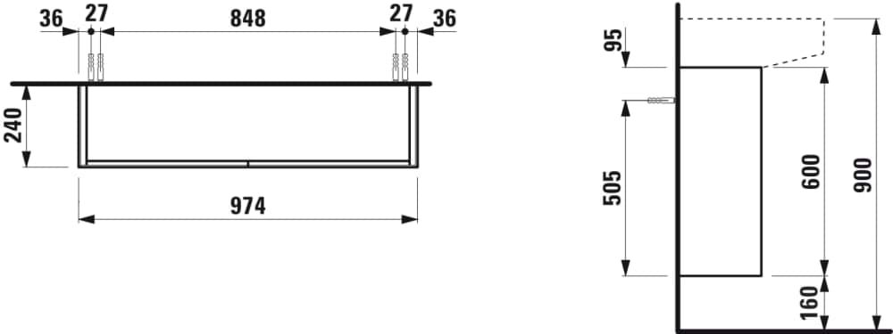 Obrázek LAUFEN SONAR Skříňka pod umyvadlo, 2 dvířka, pro umyvadlo H810347 975 x 240 x 600 mm #H4054840341701 - 170 - Bílá mat