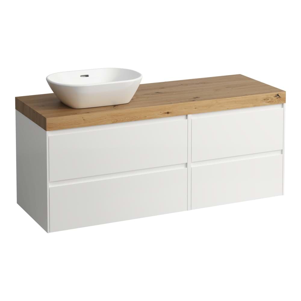 Picture of LAUFEN LANI Modular 1400, washbasin top 65 mm (.267 wild oak), cut-out left, 4 drawers: Element 800 left + element 600 right 1370 x 495 x 580 mm #H4065821122611 - 261 - White glossy