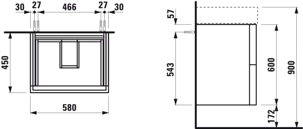 εικόνα του LAUFEN Kartell LAUFEN vanity unit, 2 drawers, incl. drawer organiser system, suitable for washbasins 810333, 810338, 810339, 813332 580 x 450 x 600 mm #H4075690336411 - 641 - Pebble grey