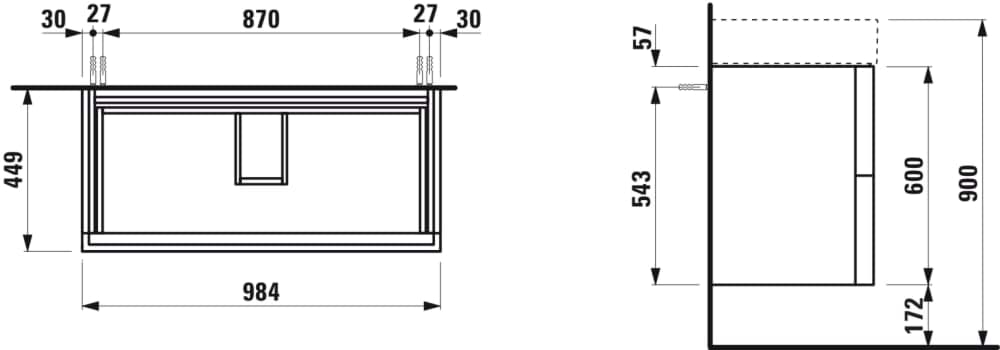Obrázek LAUFEN Kartell LAUFEN Skříňka pod umyvadlo, 2 zásuvky, pro umyvadlo H810337 985 x 450 x 600 mm #H4076320336421 - 642 - Břidlicově šedá