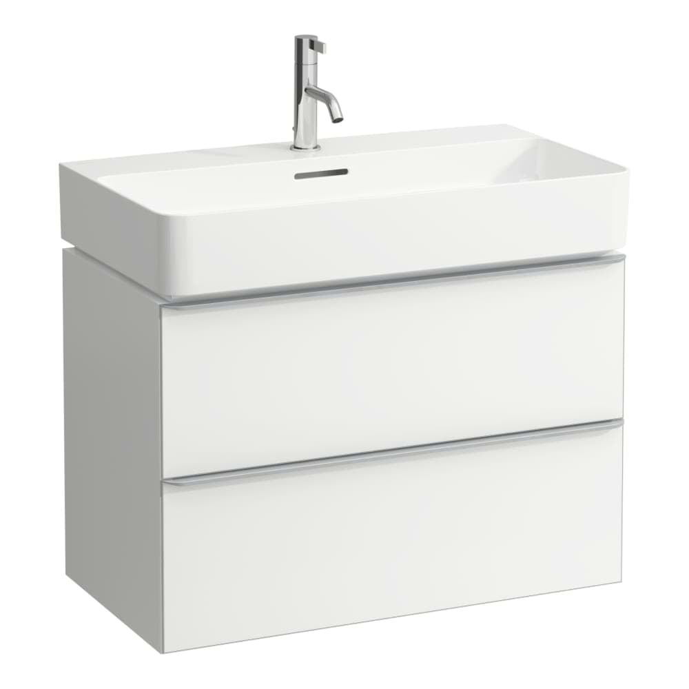 LAUFEN SPACE Waschtischunterbau, 2 Schubladen, passend zu Waschtisch H810285 735 x 410 x 520 mm #H4101821601011 - 101 - Nußbaum hell, mit Griff Aluminium