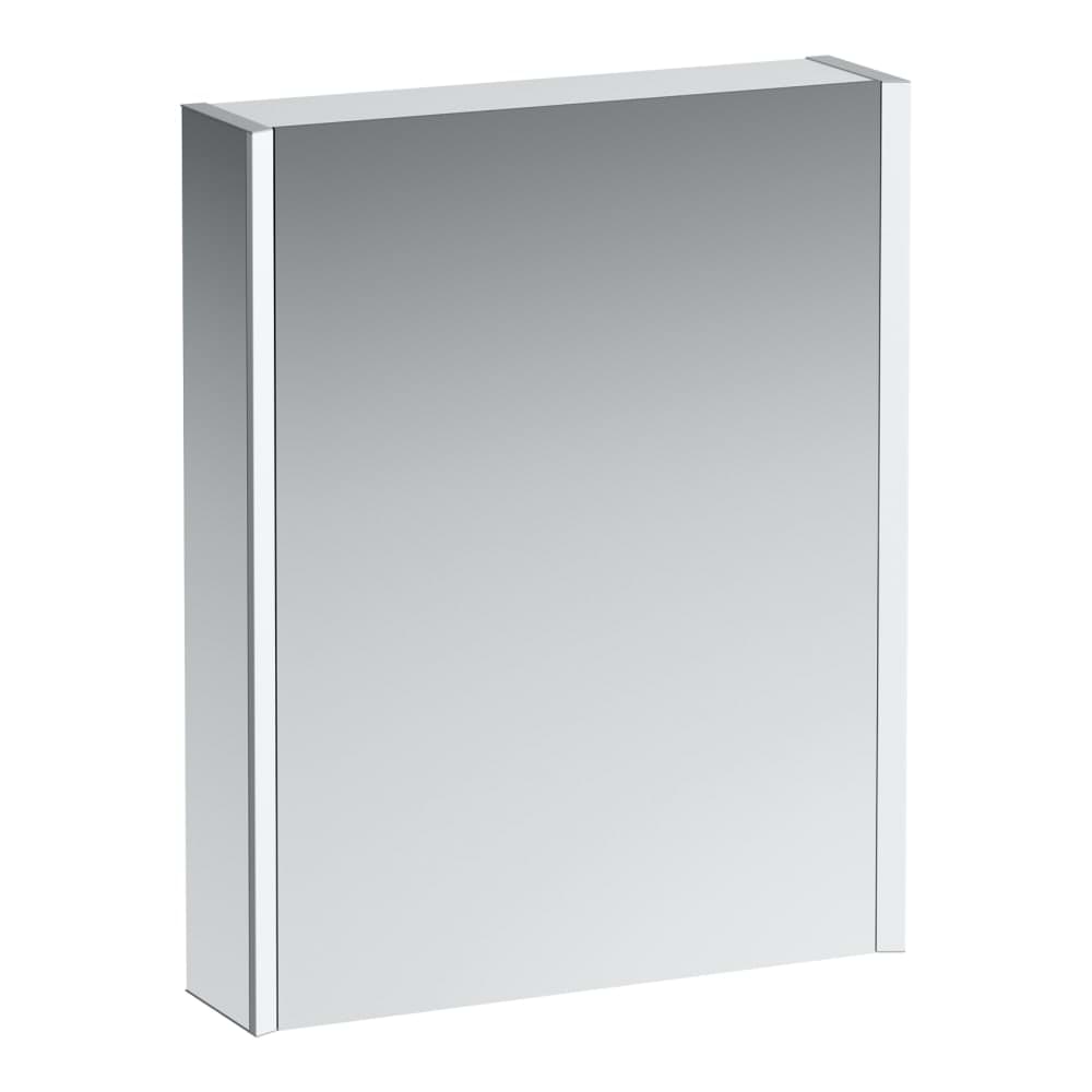 Зображення з  LAUFEN FRAME 25 mirror cabinet, 600 mm, aluminium, 1 door mirrored inside and outside, hinge left, with sensor switch, 2 socket outlets, 2 vertical LED lighting elements (dimmable) 600 x 150 x 750 mm #H4084019001451 - 145 - White glossy