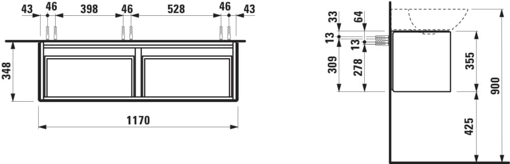 Obrázek LAUFEN INO Skříňka pod umyvadlo, se 2 zásuvkami, pro umyvadlo H814304 1170 x 350 x 355 mm #H4254110301701 - 170 - Bílá mat