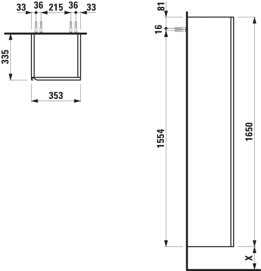 LAUFEN MEDA tall unit 1650, 1 door, hinge right 355 x 335 x 1650 mm #H4216520112601 - 260 - White matt resmi