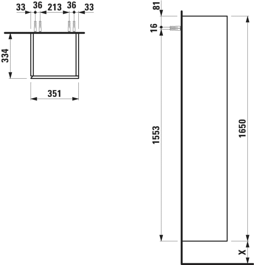 Зображення з  LAUFEN ILBAGNOALESSI Tall cabinet 1650, 1 door, right hinged 350 x 335 x 1650 mm #H4304620976301 - 630 - Noce canaletto - Real wood veneer
