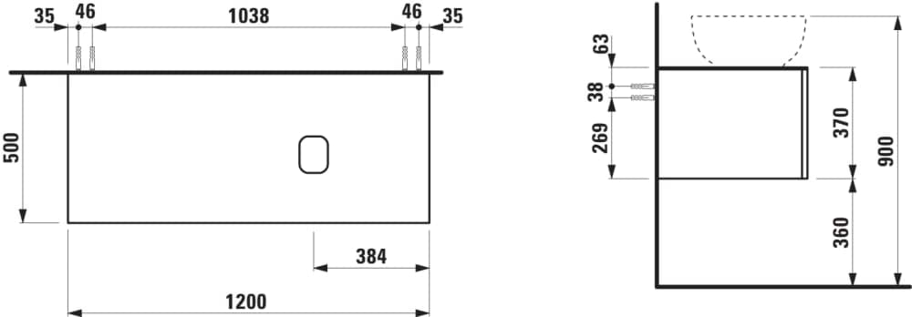 εικόνα του LAUFEN ILBAGNOALESSI Drawer element 1200, 1 drawer, with cut-out right, matches washbasin H818974 1200 x 500 x 370 mm #H4303230972701 - 270 - Pearl Beige