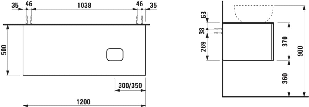 Зображення з  LAUFEN ILBAGNOALESSI Drawer element 1200, 1 drawer, with cut-out right, matches washbasin H818975/6, H818977/8 1200 x 500 x 370 mm #H4303130974291 - 429 - Dark brown