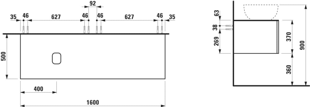 Obrázek LAUFEN ILBAGNOALESSI Zásuvkový element 1600, se 2 zásuvkami, s výřezem vlevo, pro umyvadlo H818974 1600 x 500 x 370 mm #H4303420972701 - 270 - Béžová perleť