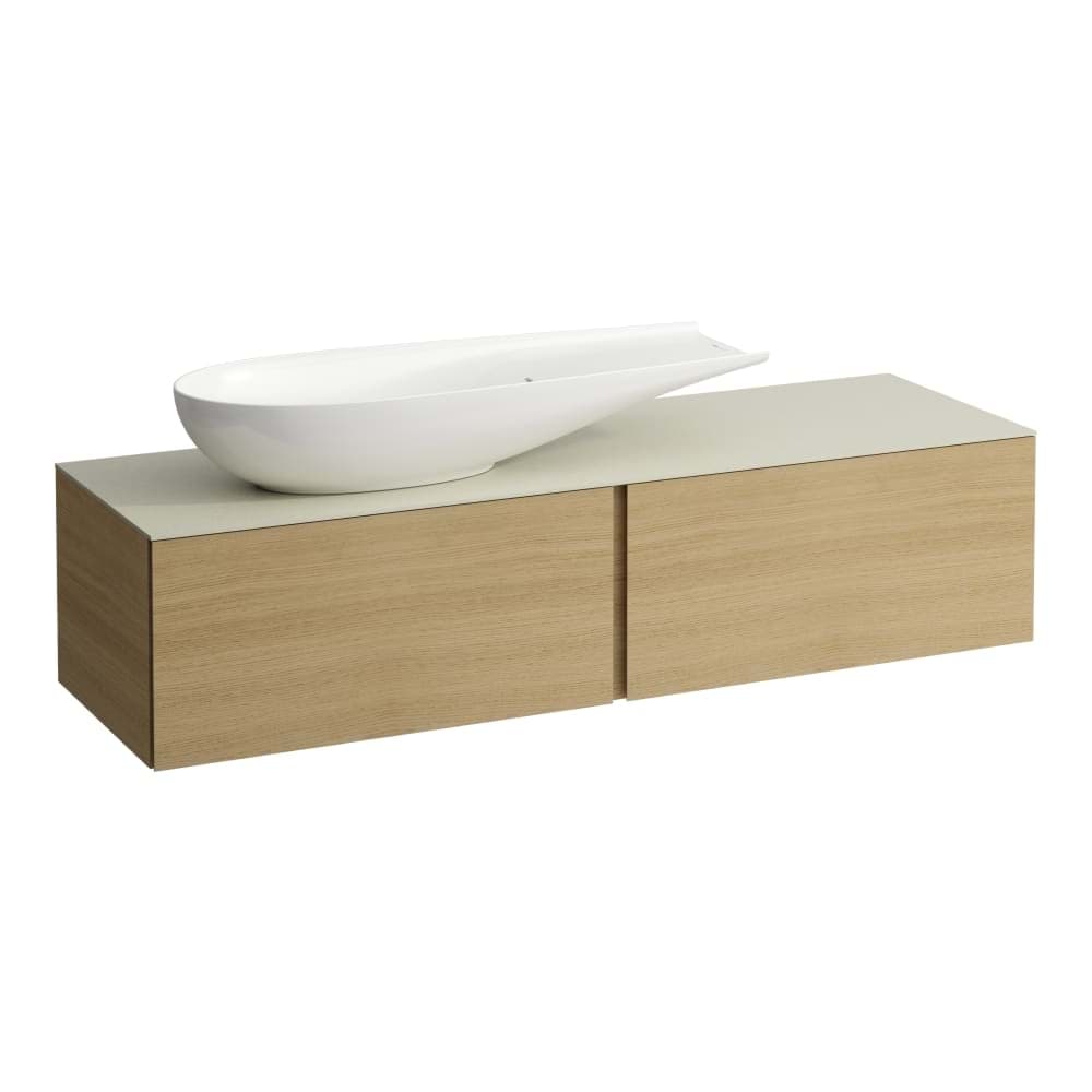 Зображення з  LAUFEN ILBAGNOALESSI Drawer element 1600, 2 drawers, with cut-out left, Calce Avorio top with tap cut-out, matches washbasin H818974 1600 x 500 x 370 mm #H4313440976301 - 630 - Noce canaletto - Real wood veneer