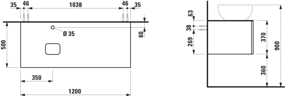 εικόνα του LAUFEN ILBAGNOALESSI Drawer element 1200, 1 drawer, with cut-out left, Calce Avorio top with tap cut-out, matches washbasin H818977/8 1200 x 500 x 370 mm #H4313100979991 - 999 - Multicolour