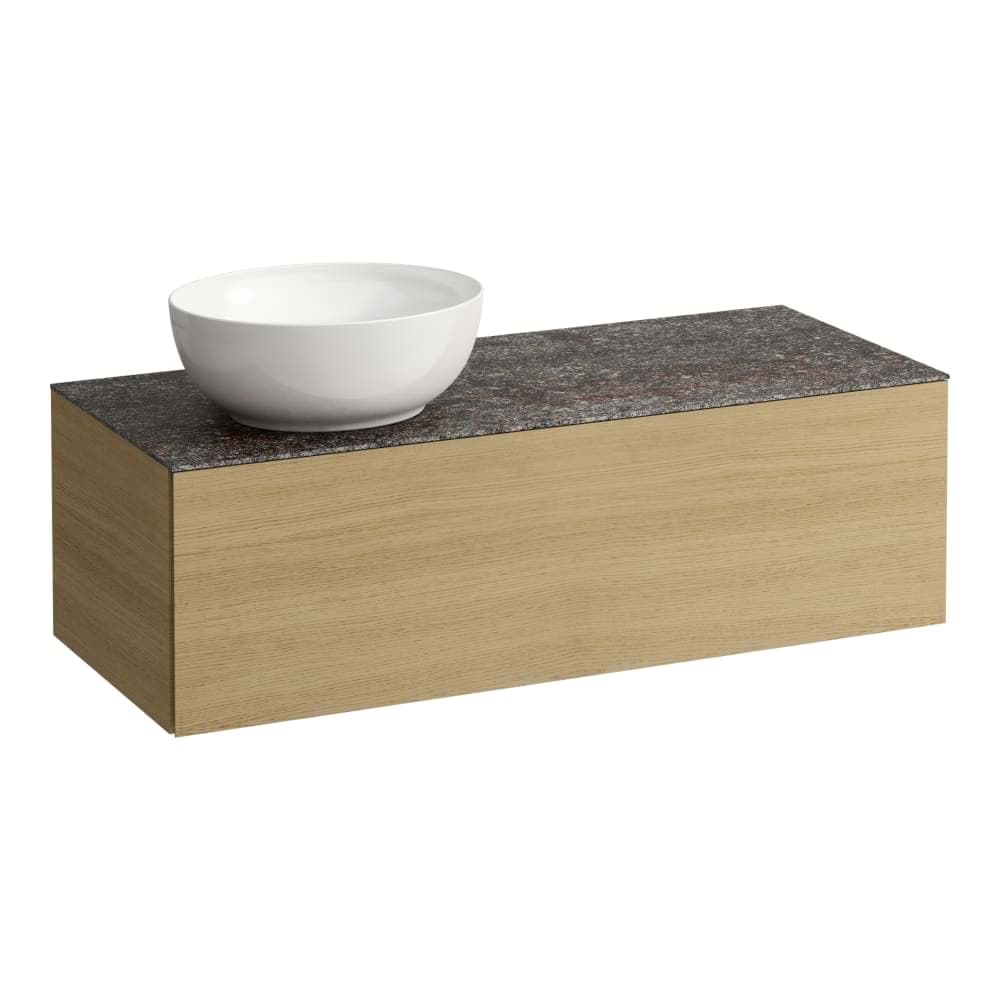 LAUFEN ILBAGNOALESSI Drawer unit 1200, 1 drawer, cut-out left, Marrone Naturale Top incl. drilled tap hole, to match washbasin H818975/6 1200 x 500 x 370 mm #H4323160979901 - 990 - Special colour resmi
