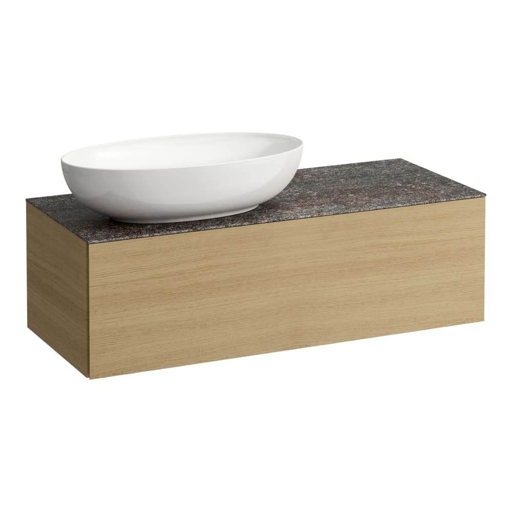 Picture of LAUFEN ILBAGNOALESSI Drawer element 1200, 1 drawer, with cut-out left, Marrone Naturale top with tap cut-out, matches washbasin H818977/8 1200 x 500 x 370 mm #H4323100979901 - 990 - Special colour