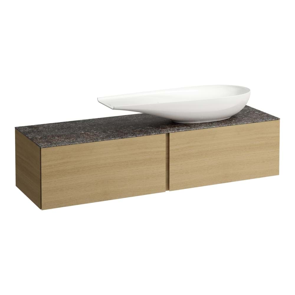 Picture of LAUFEN ILBAGNOALESSI Drawer element 1600, 2 drawers, with cut-out right, Marrone Naturale top with tap cut-out, matches washbasin H818974 1600 x 500 x 370 mm #H4323450972601 - 260 - White Matt