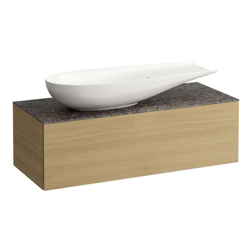LAUFEN ILBAGNOALESSI Drawer element 1200, 1 drawer, with cut-out left, Marrone Naturale top with tap cut-out, matches washbasin H818974 1200 x 500 x 370 mm #H4323240976301 - 630 - Noce canaletto - Real wood veneer resmi