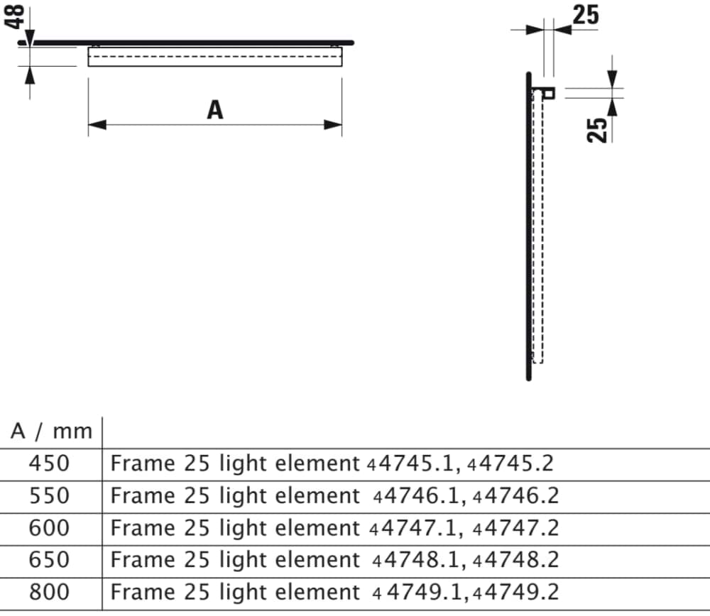 LAUFEN FRAME 25 LED light element, horizontal, 450 mm 450 x 25 x 25 mm #H4474519000071 - 007 - Chromed Matt resmi