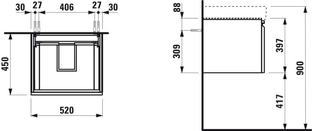 Obrázek LAUFEN PRO S Skříňka pod umyvadlo a systémem softclose, pro umyvadlo 810962, se zásuvkou 520 x 450 x 390 mm #H4833510964751 - 475 - Bílá lesklá
