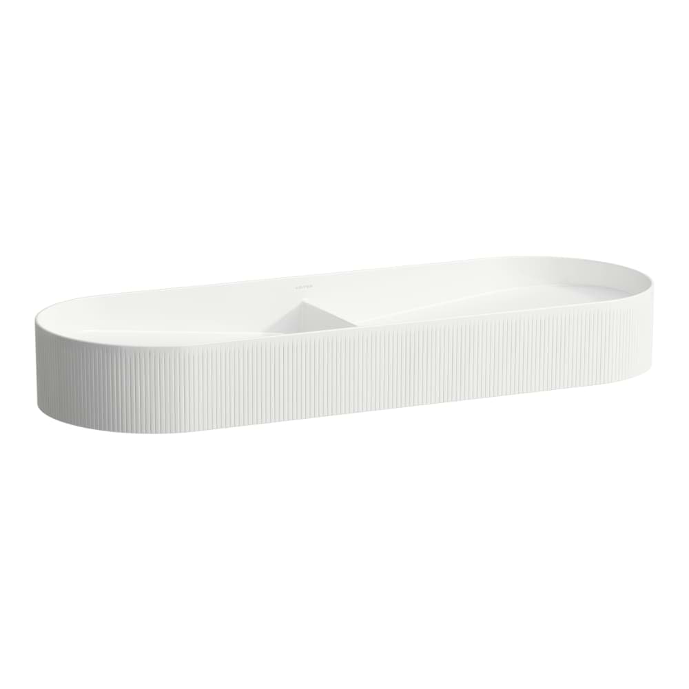 Picture of LAUFEN SONAR Double bowl washbasin with surface structure, incl. ceramic waste cover 1000 x 370 x 140 mm 000 - White H8123490001121