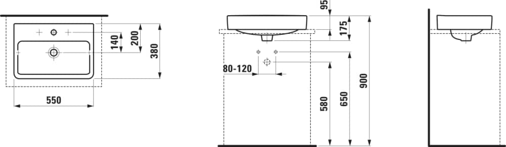 Зображення з  LAUFEN PRO S Bowl washbasin, with tap bank, undersurface ground 550 x 380 x 175 mm #H8129520001091