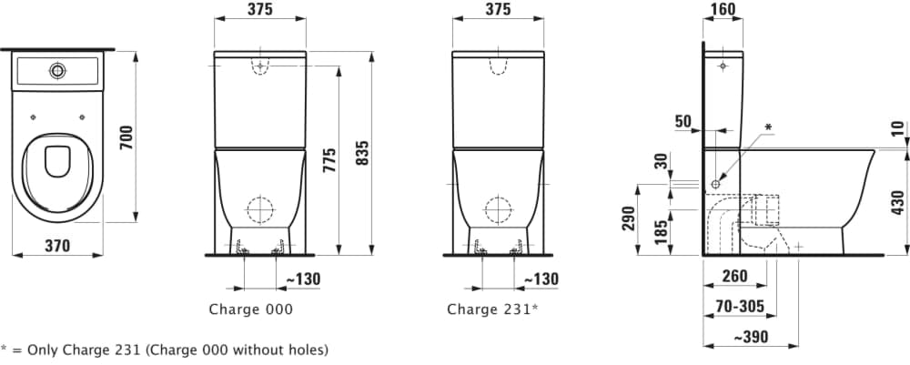 εικόνα του LAUFEN THE NEW CLASSIC Floorstanding WC, close-coupled, washdown, rimless, outlet horizontal or vertical 700 x 370 x 440 mm #H8248580000001