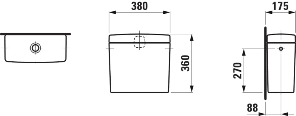 Picture of LAUFEN PRO cistern, water connection on the side (left or right) 380 x 175 x 360 mm #H8269520009721 - 000 - White