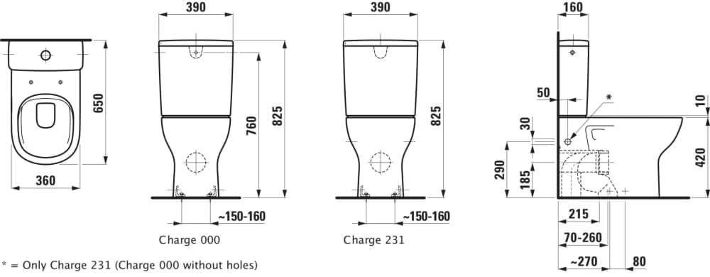 εικόνα του LAUFEN LUA floor-standing WC for surface-mounted cistern, washdown flush, rimless, horizontal/vertical outlet (max. 260 mm) 650 x 360 x 420 mm #H8240810490001 - 049 - Pergamon