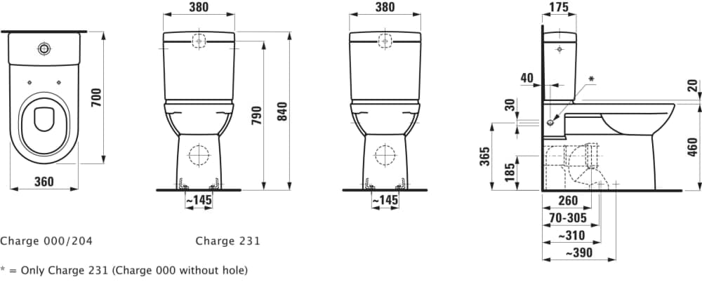 LAUFEN PRO floor-standing toilet combination 'comfort', deep flush, with flush rim, horizontal or vertical outlet 700 x 360 x 480 mm #H8249550490001 resmi