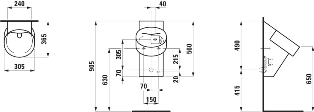 εικόνα του LAUFEN VAL suction urinal, water inlet inside, rimless, with electronic control, mains operation (230V), with Bluetooth module 305 x 365 x 560 mm #H8402867580001 - 758 - Graphite matt