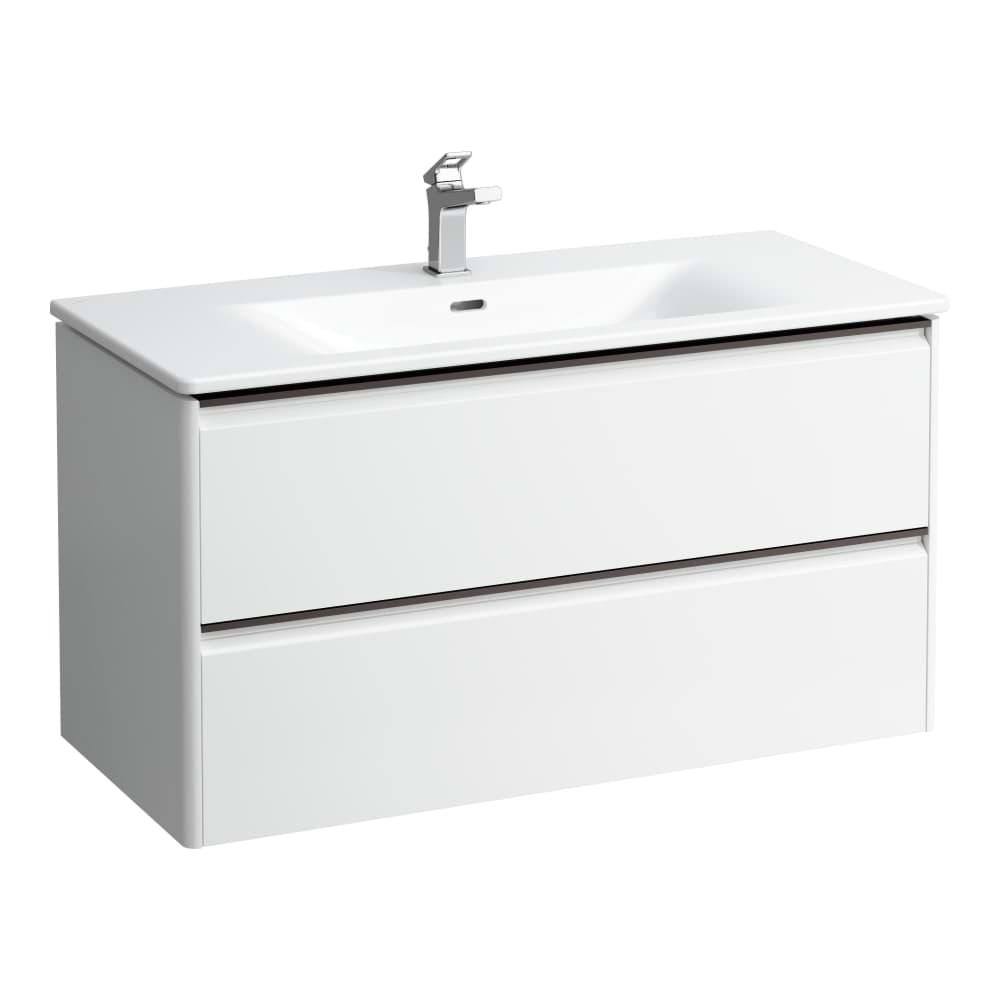 LAUFEN PALACE Palace Set Base 1000 mm, Waschtisch in weiß inkl. Waschtischunterbau mit 2 Schubladen, inkl. Schubladen-Ordnungssystem, mit Griff Aluminium schwarz 1000 x 450 x 545 mm #H8617072661041 - 266 - Verkehrsgrau