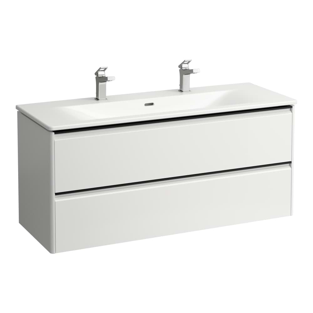 LAUFEN PALACE Komplettset 1200, Waschtisch "slim" mit Waschtischunterbau "Base" mit 2 Schubladen, Schwarzer Aluminium Griff, inkl. Schubladen Ordnungssystem, 1 Hahnloch 1200 x 450 x 545 mm #H8617092621071