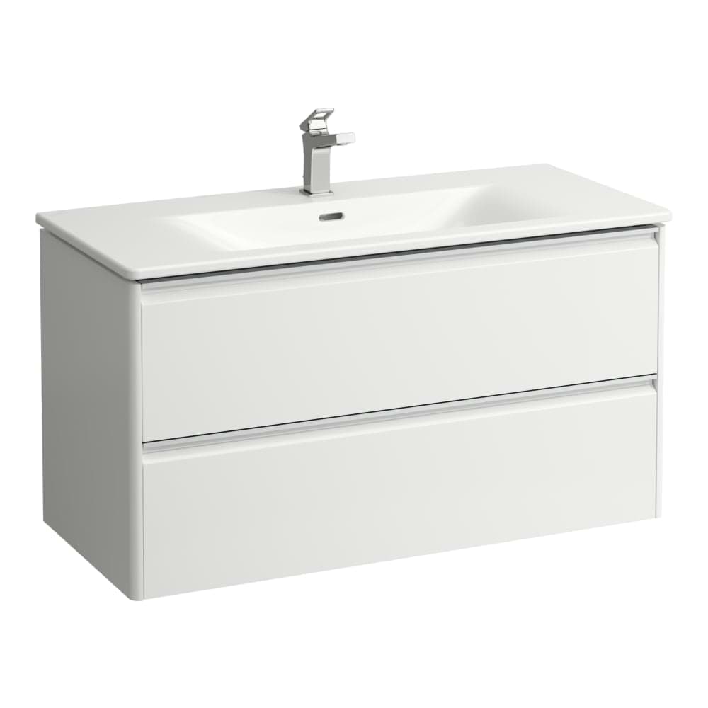 LAUFEN PALACE Palace Set Base 1000 mm, Waschtisch in weiß glänzend inkl. Waschtischunterbau mit 2 Schubladen, inkl. Schubladen-Ordnungssystem, mit Griff Aluminium eloxiert 1000 x 450 x 545 mm #H8607072601041 - 260 - Weiß matt
