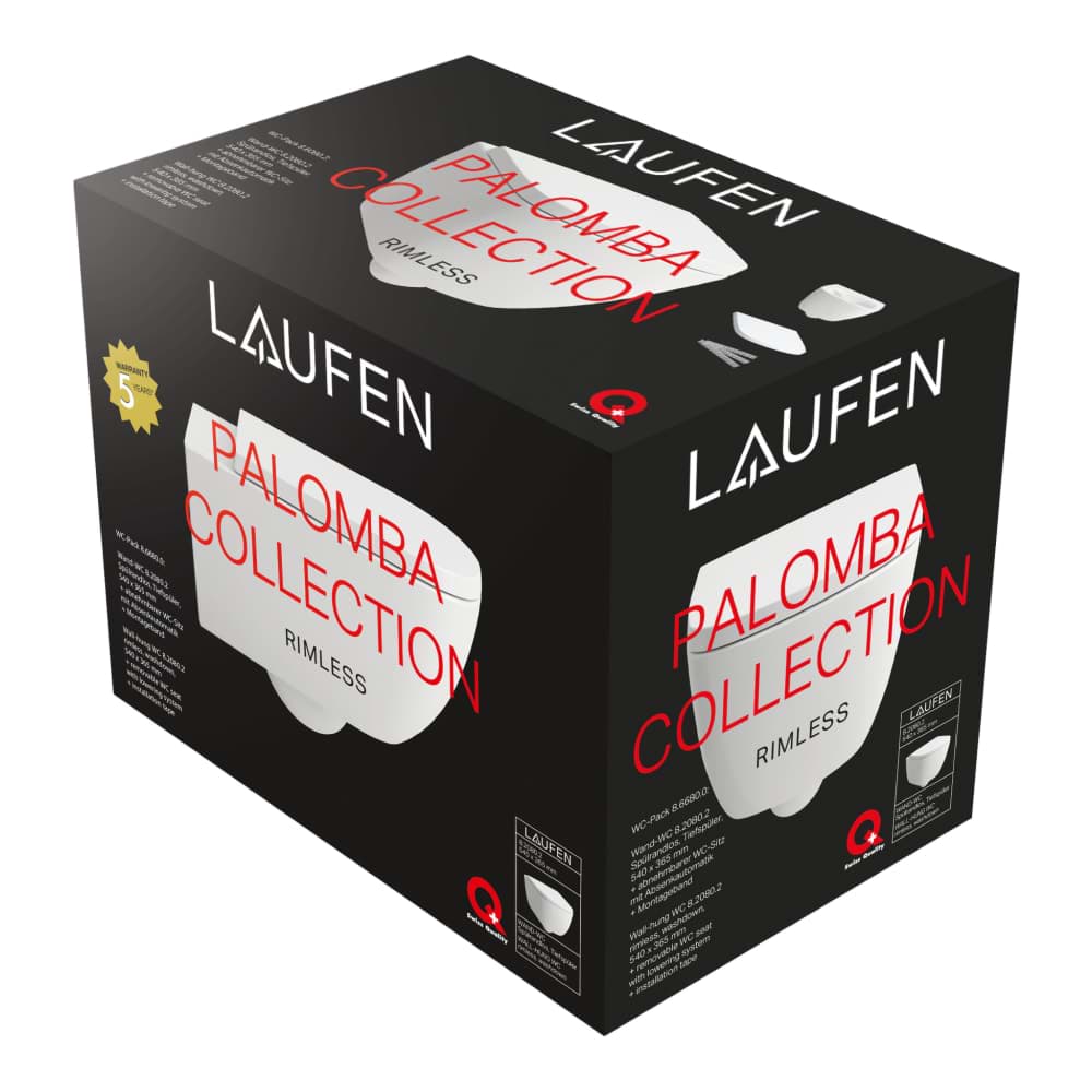 LAUFEN PALOMBA COLLECTION Pack Wand-WC 820802, Tiefspüler, ohne Spülrand, mit Sitz mit Deckel mit Absenkautomatik 540 x 365 x 350 mm #H8668000000001 - 000 - Weiß