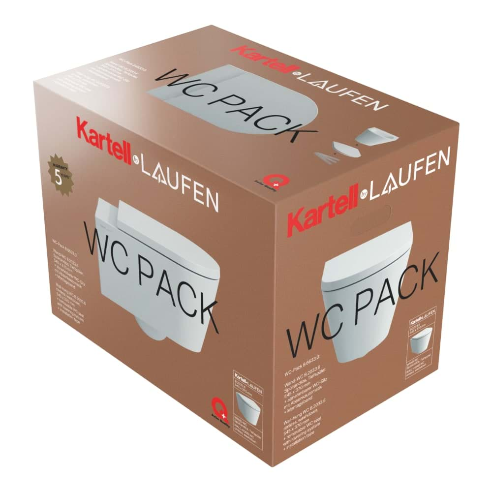 Bild von LAUFEN Kartell LAUFEN Pack Wand-WC 'rimless' 820337, Tiefspüler, ohne Spülrand, mit Sitz mit Deckel mit Absenkautomatik 545 x 370 x 355 mm #H8663304000001 - 400 - Weiẞ LCC (LAUFEN Clean Coat)