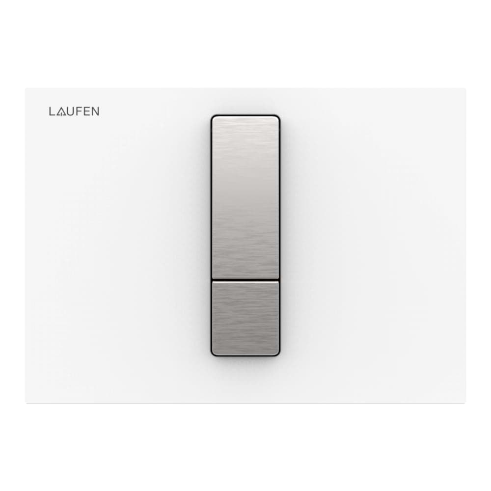 Зображення з  LAUFEN INEO flush plate Dual Flush LIS AW102, glass 10 x 202 x 145 mm #H9001021940001 - 194 - White glass with metal buttons in brushed stainless steel look