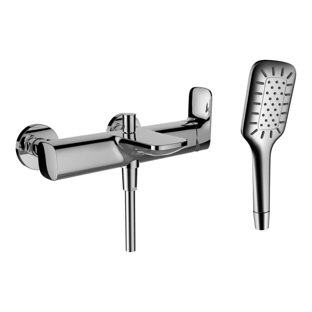 LAUFEN CITYPLUS Cityplus, Bademischer, Anschlussmaß 150 mm, komplett mit Verschraubungen, Kunststoffschlauch und Hand Brause, Chrom #HF905360100600