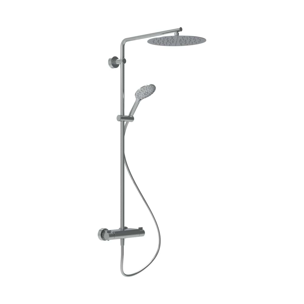 Picture of LAUFEN Vivid thermostatic shower system, with white glass plate on mixer body, overhead shower Ø 300 mm, complete with accessories #HF905452100630